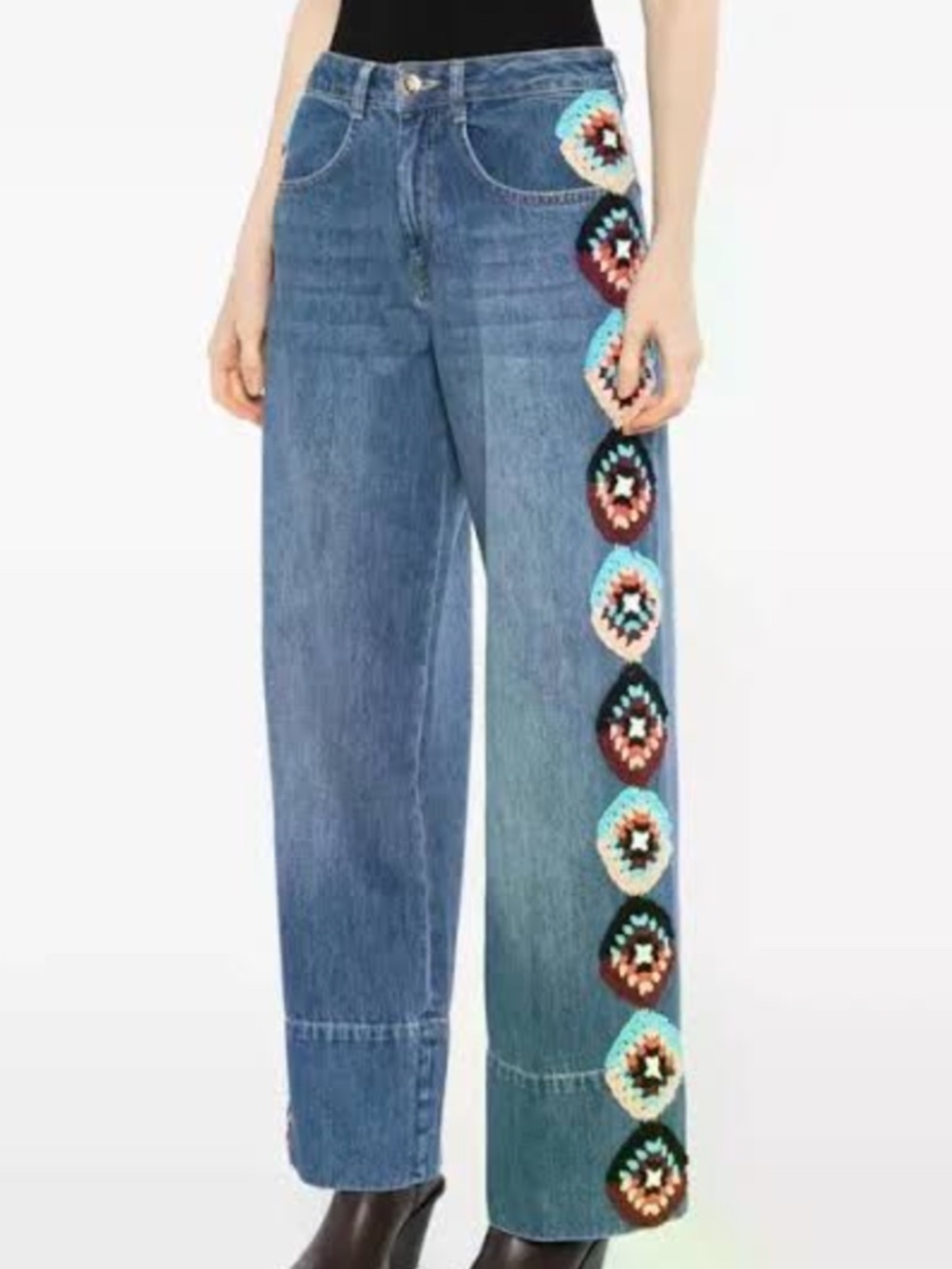 Farm Rio Colorful Stripes Crochet Denim Pants Jeans - Size 29 - With tags - Picture 8 of 8
